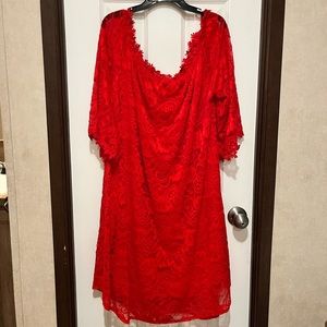 Red lace off shoulder dress
